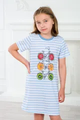 Ночная сорочка детская из кулирки с коротким рукавом Fruits&bikes голубой — фото 5