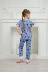 Пижама детская из футболки и брюк из кулирки Коровы голубой — фото 2