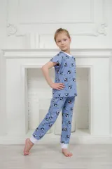 Пижама детская из футболки и брюк из кулирки Коровы голубой — фото 4
