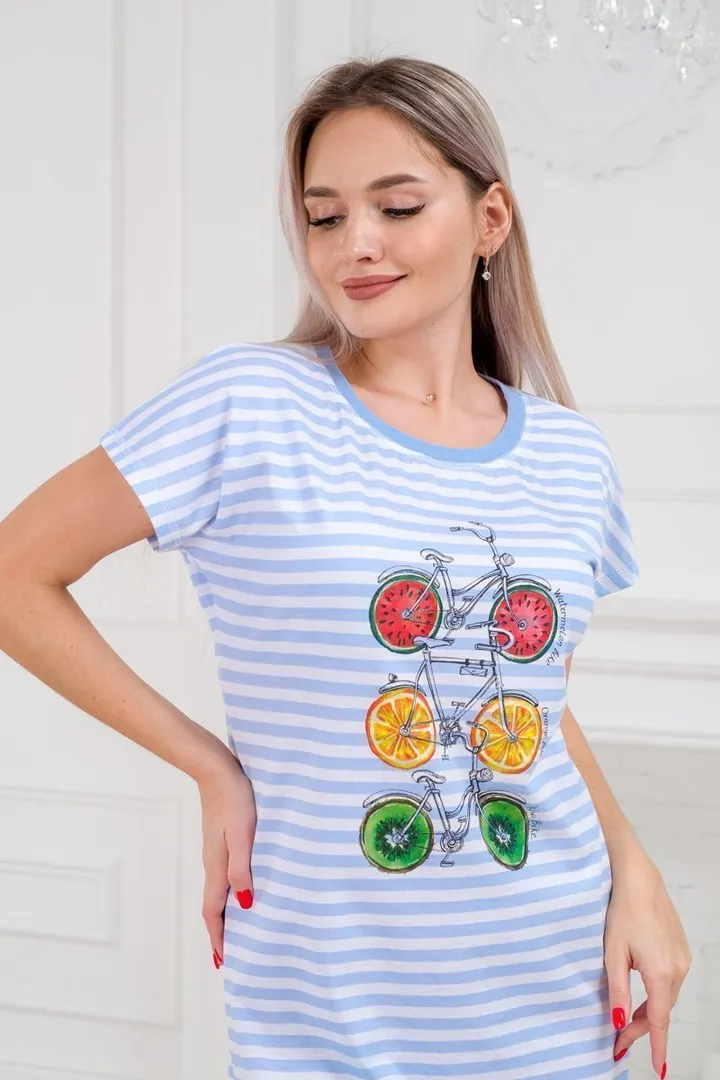 Сорочка женская со спущенным плечом Fruits&bikes голубой