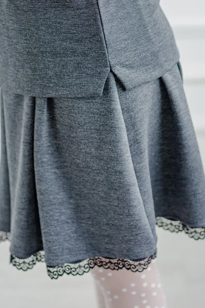 Юбка детская школьная  серая с кружевом Dress Code