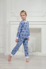 Пижама детская из джемпера и брюк из кулирки Коровы голубой — фото 3