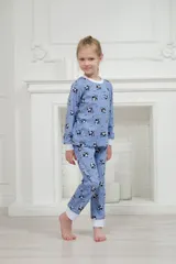 Пижама детская из джемпера и брюк из кулирки Коровы голубой — фото 5