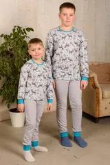 Пижама детская из джемпера и брюк из кулирки Олененок голубой — фото 2