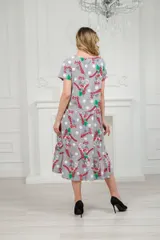 Платье женское из кулирки Кармелита рябина на сером — фото 2