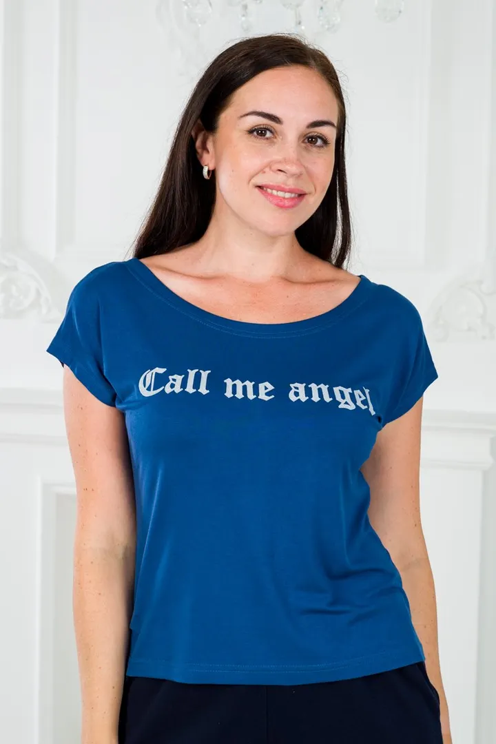 Футболка женская из вискозы Лирика индиго Call me angel