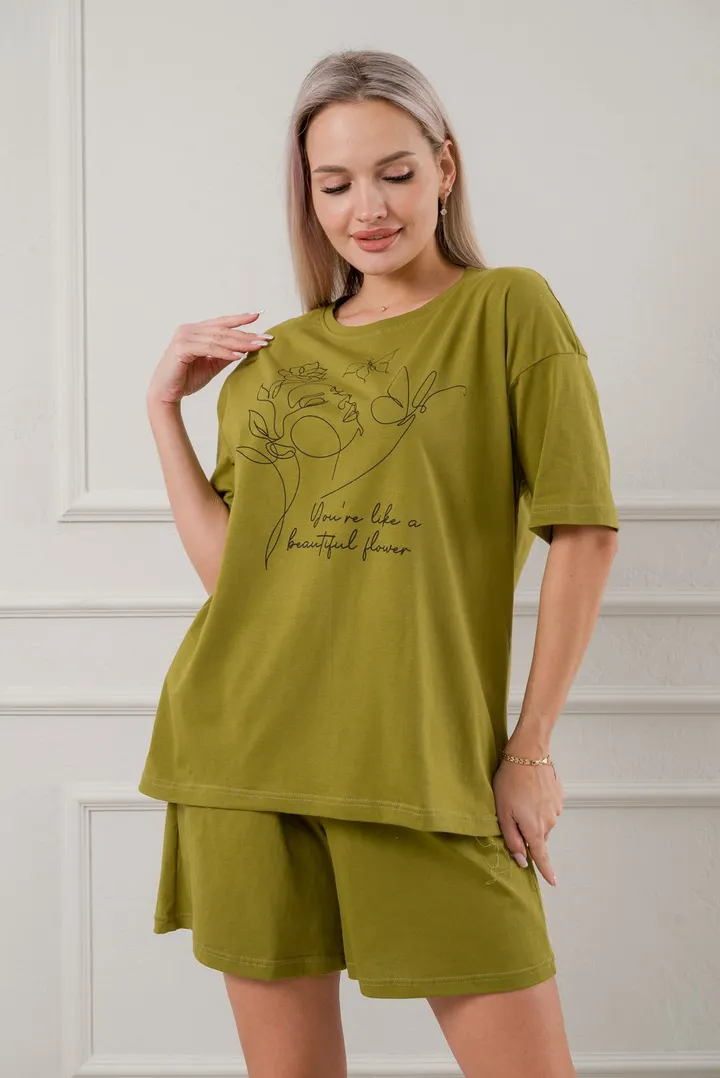 Костюм женский из кулирки Дива хаки макси