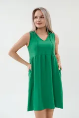 Платье с капюшоном из жатки Хлоя зеленый — фото 3