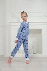Пижама детская из джемпера и брюк из кулирки Коровы голубой — фото 2