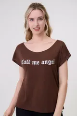 Футболка женская из вискозы Лирика темно-коричневый Call me angel — фото 3