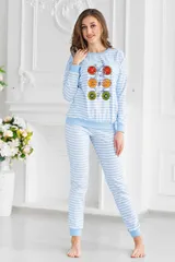 Пижама женская из джемпера и брюк из кулирки Fruits&bikes голубой — фото 1
