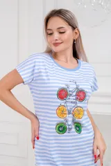 Сорочка женская со спущенным плечом Fruits&bikes голубой — фото 5