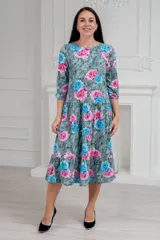 Платье женское из кулирки Амина пион на сером — фото 2