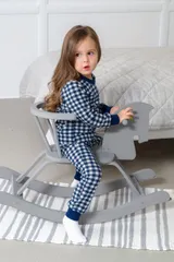 Пижама подростковая из кулирки пенье на манжетах Дрёма клетка синяя — фото 4