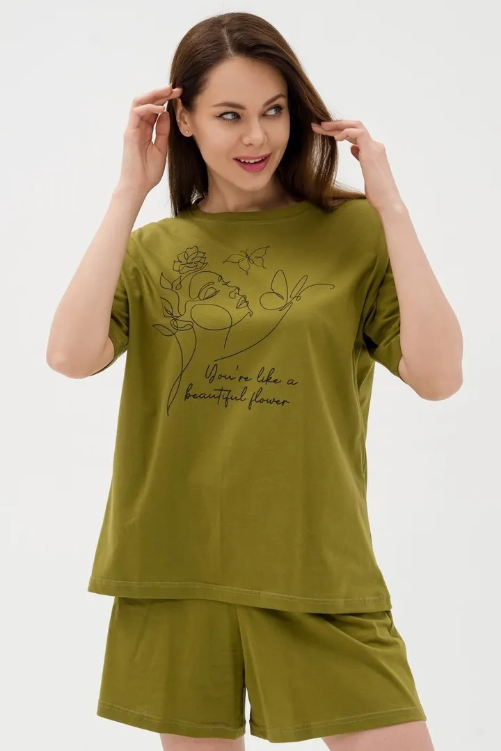 Костюм женский из кулирки Дива хаки макси