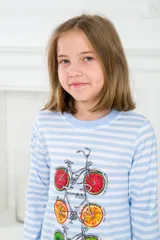 Ночная сорочка детская из кулирки с длинным рукавом Fruits&bikes голубой — фото 4