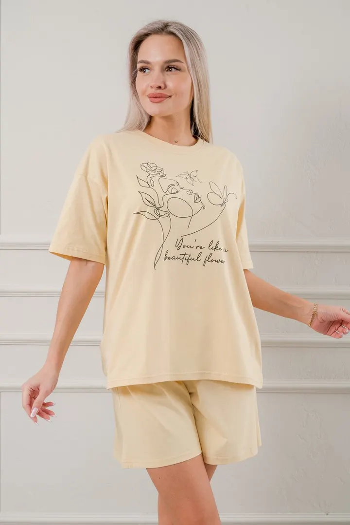 Костюм женский из кулирки Дива крем макси