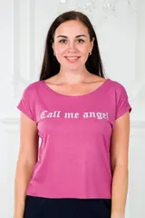 Футболка женская из вискозы Лирика брусника Call me angel — фото 2