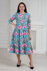 Платье женское из кулирки Амина пион на сером — фото 3