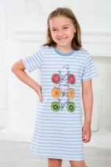 Ночная сорочка детская из кулирки с коротким рукавом Fruits&bikes голубой — фото 1