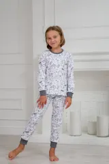 Пижама детская из интерлока Потешка котик темно серый — фото 2