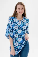 Туника женская из кулирки Полина голубая ромашка — фото 5