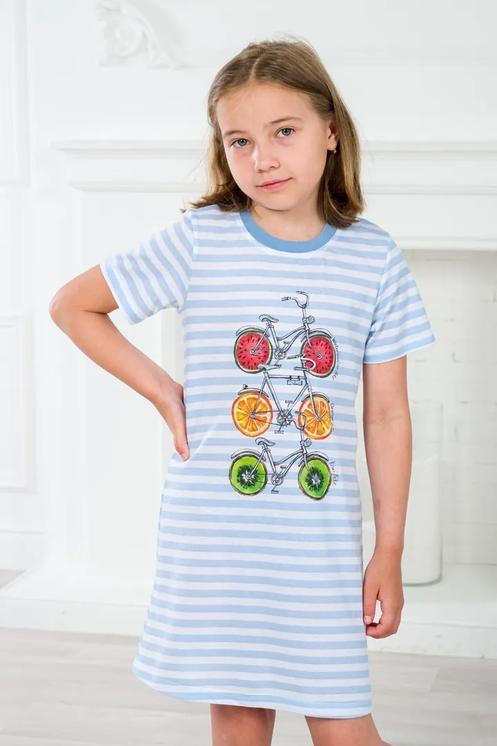 Ночная сорочка детская из кулирки с коротким рукавом Fruits&bikes голубой