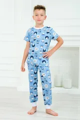 Пижама детская из футболки и брюк из кулирки Кошки — фото 4