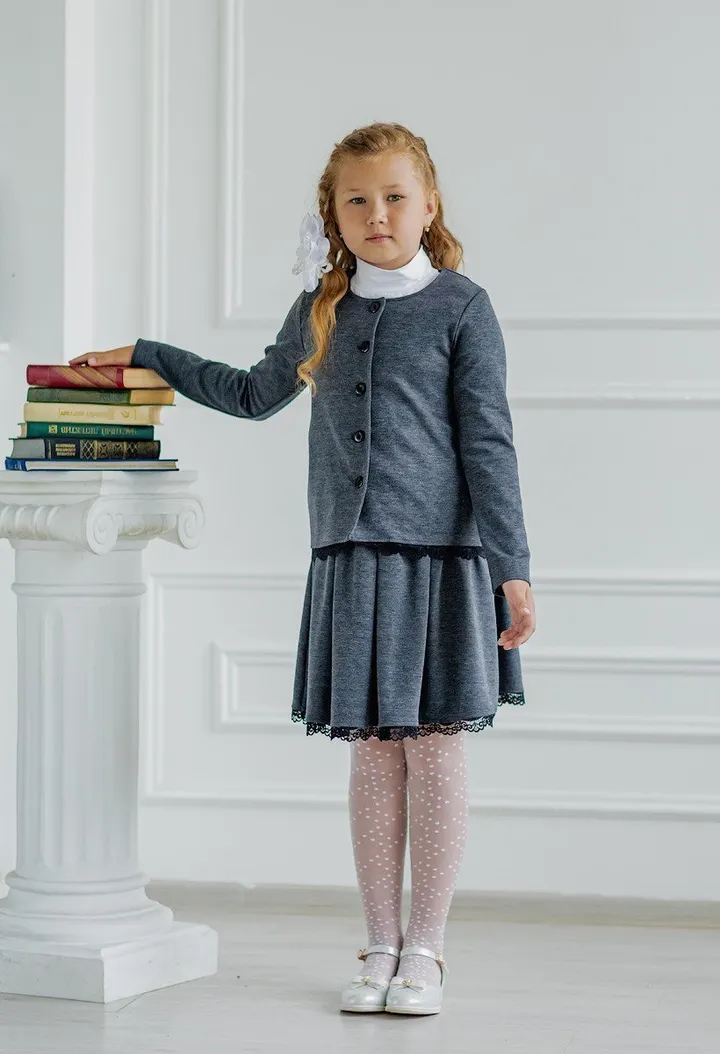 Юбка детская школьная  серая с кружевом Dress Code