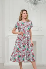 Платье женское из кулирки Кармелита рябина на сером — фото 1