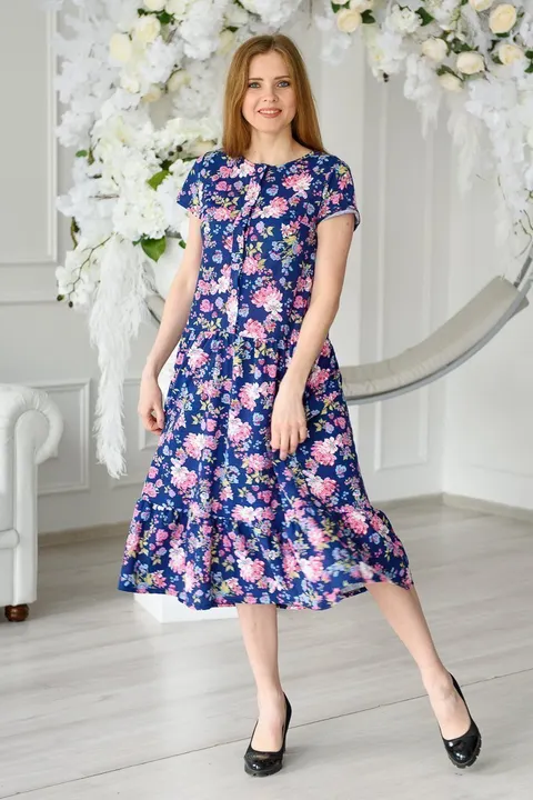 Платье женское из кулирки Кармелита розовые розы