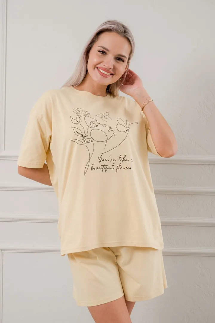 Костюм женский из кулирки Дива крем макси