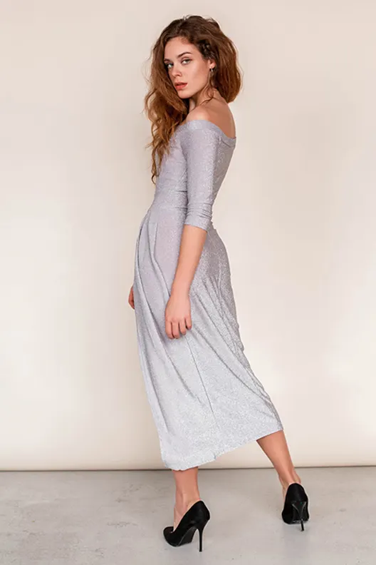 Платье макси с открытыми плечами Lurex