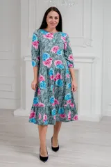 Платье женское из кулирки Амина пион на сером — фото 4